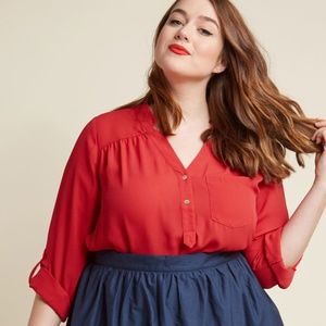 NWOT Modcloth - RED Pam Breeze-ly Blouse Tunic 1X